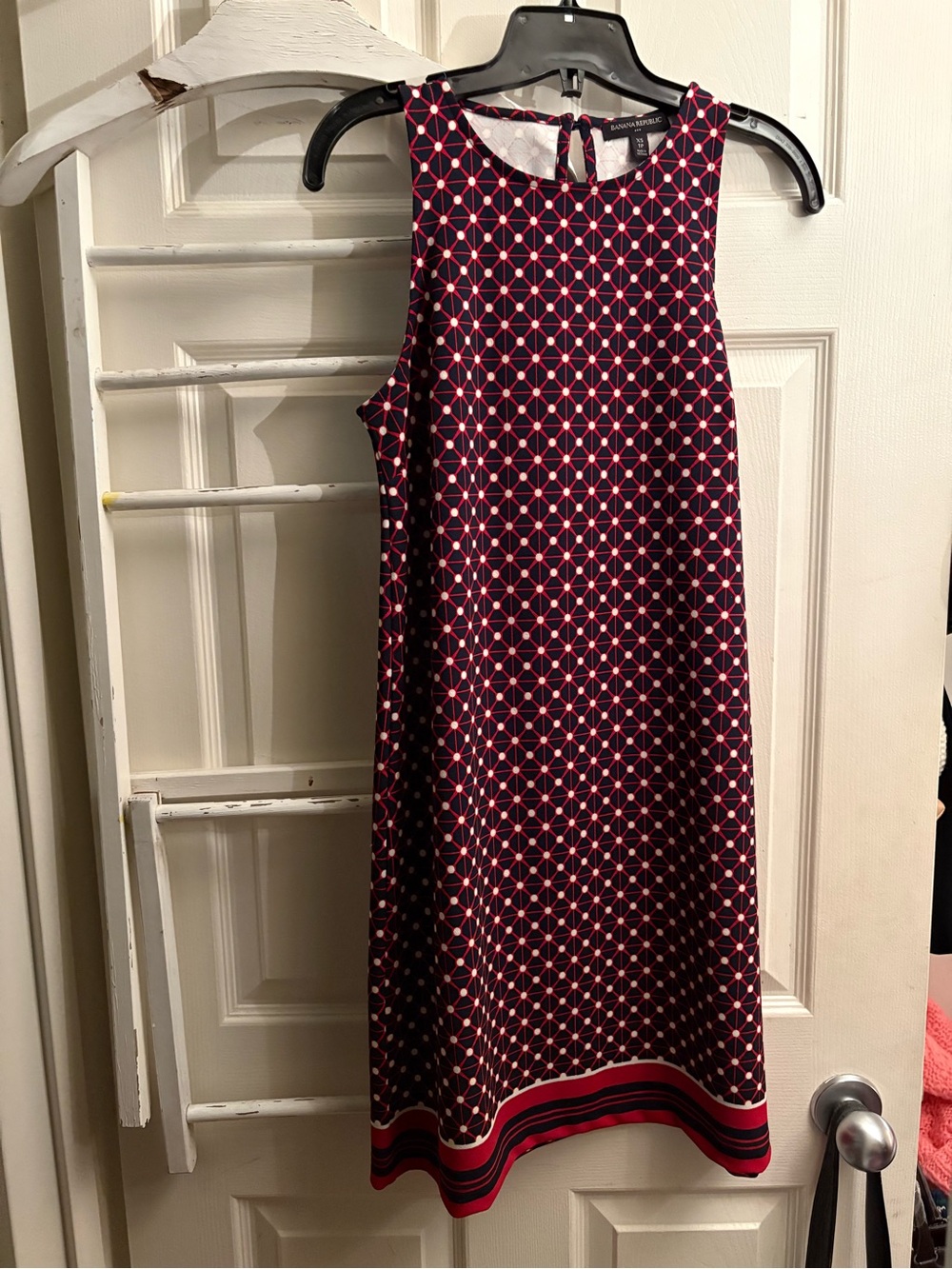Banana Republic Navy Dress with Pink & White Geometric Print
